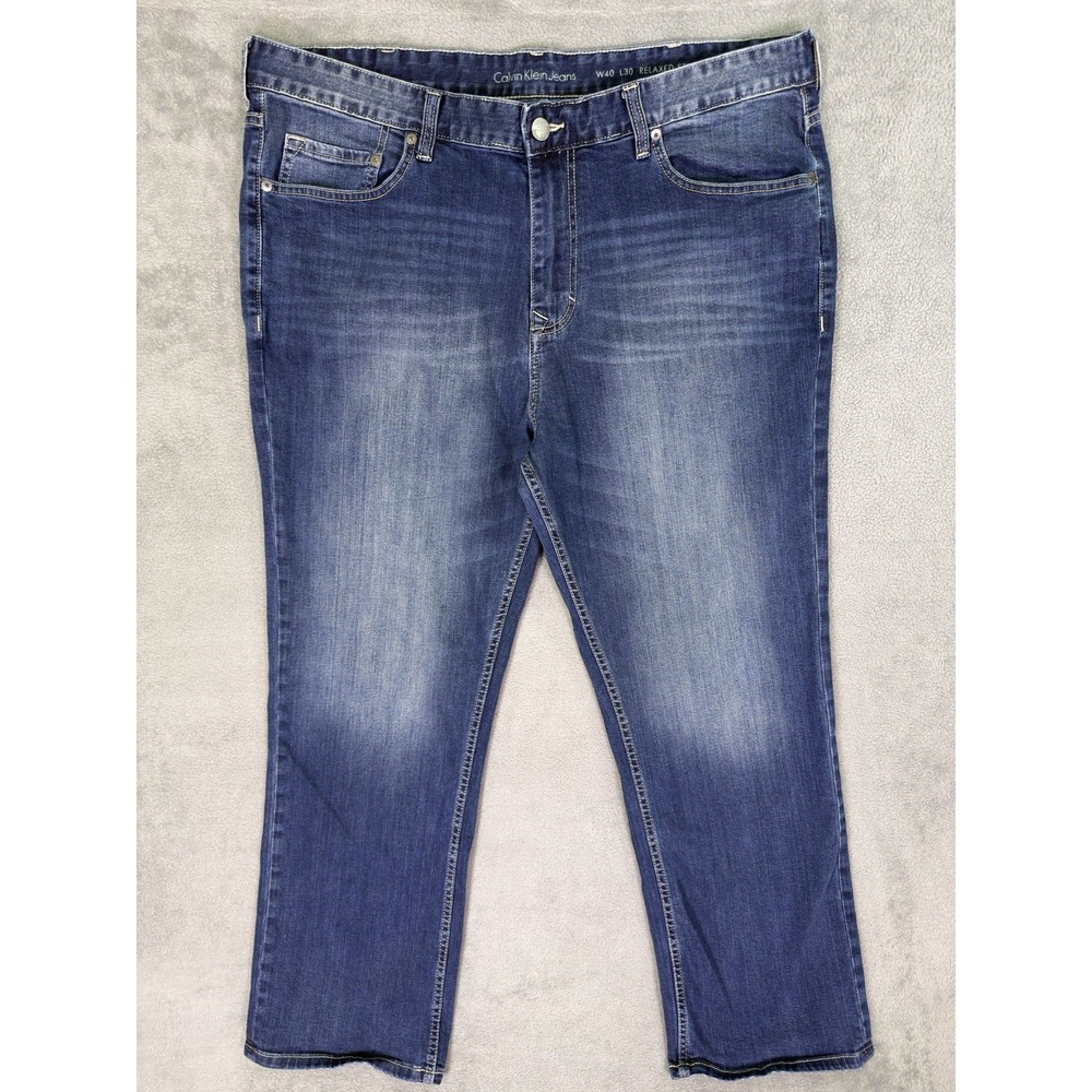 Calvin Klein Jeans Mens 40x30 Blue Straight Relaxed Dark Wash Denim High Rise